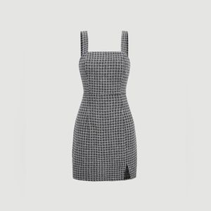 Shein Mod Plaid Split Hem Tweed Cami Dress
